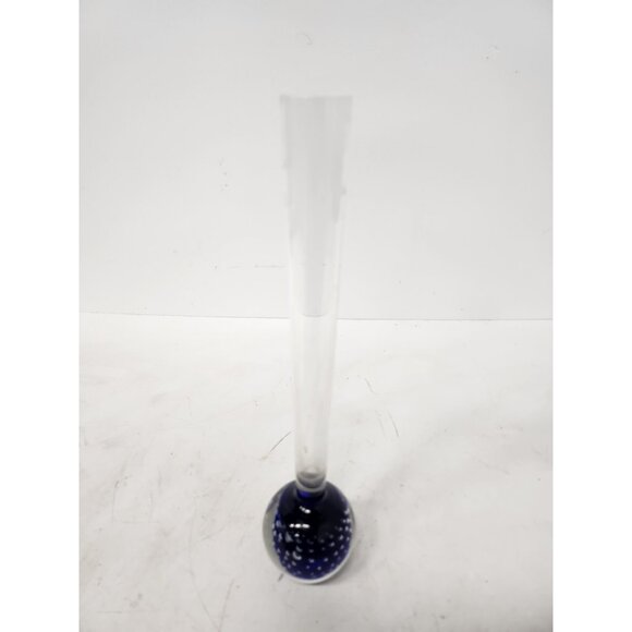 Vintage 1960s Blue Clear Controlled Bubbles Hand Blown Art Glass Bud Vase MCM - Picture 4 of 8